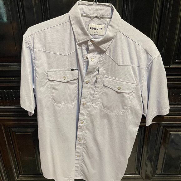 Poncho Mens Light Blue Plaid Short Sleeve Mens M - Picture 1 of 4